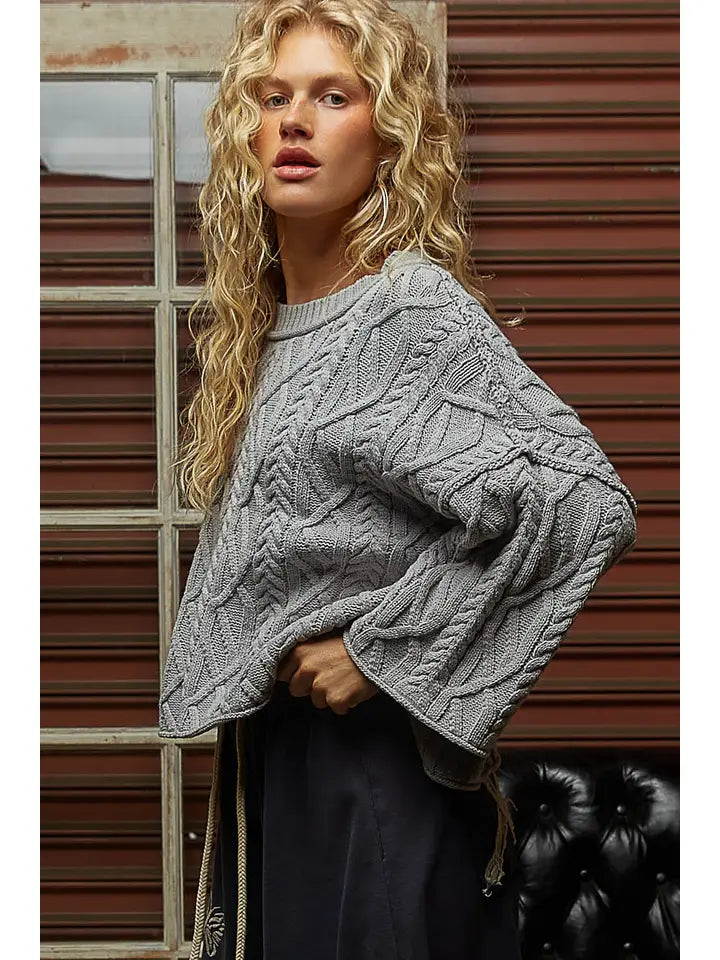 POL Cozy Cable Knit Cropped Sweater
