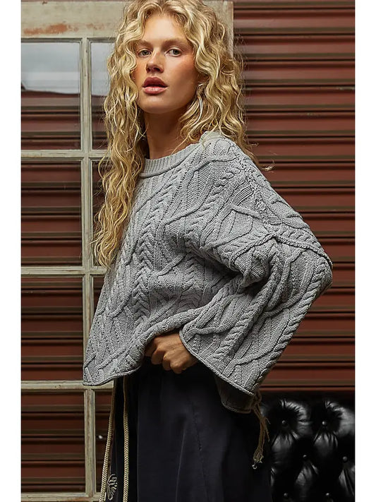 POL Cozy Cable Knit Cropped Sweater