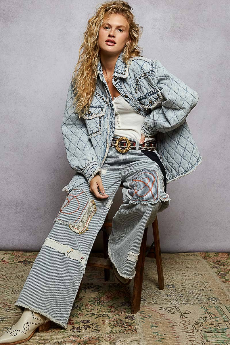 Studded Patchwork Quilted Shacket