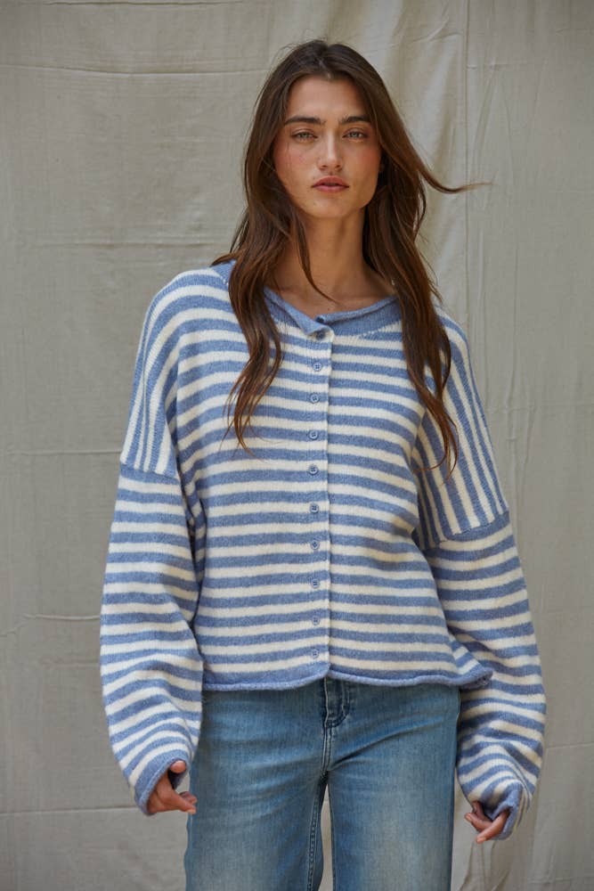 Striped Button-Down Cardigan Top