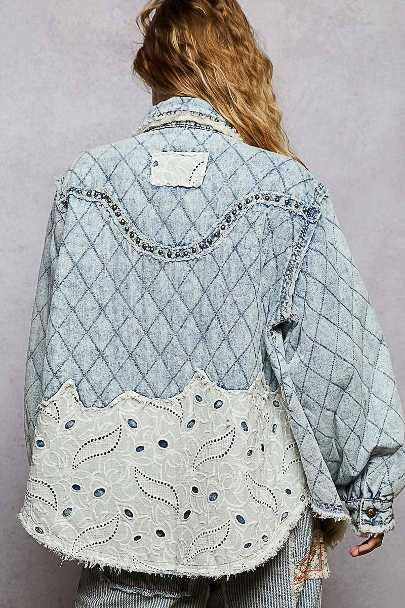 Studded Patchwork Quilted Shacket