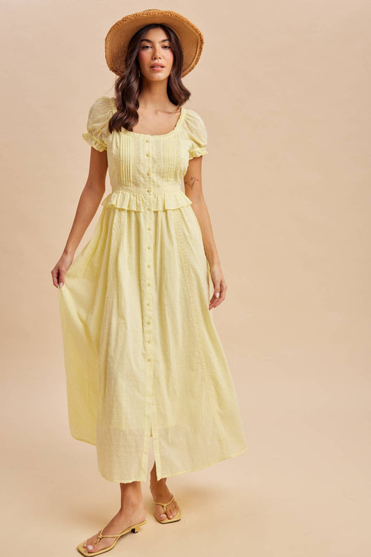 Swiss Dot Pintuck Maxi Dress