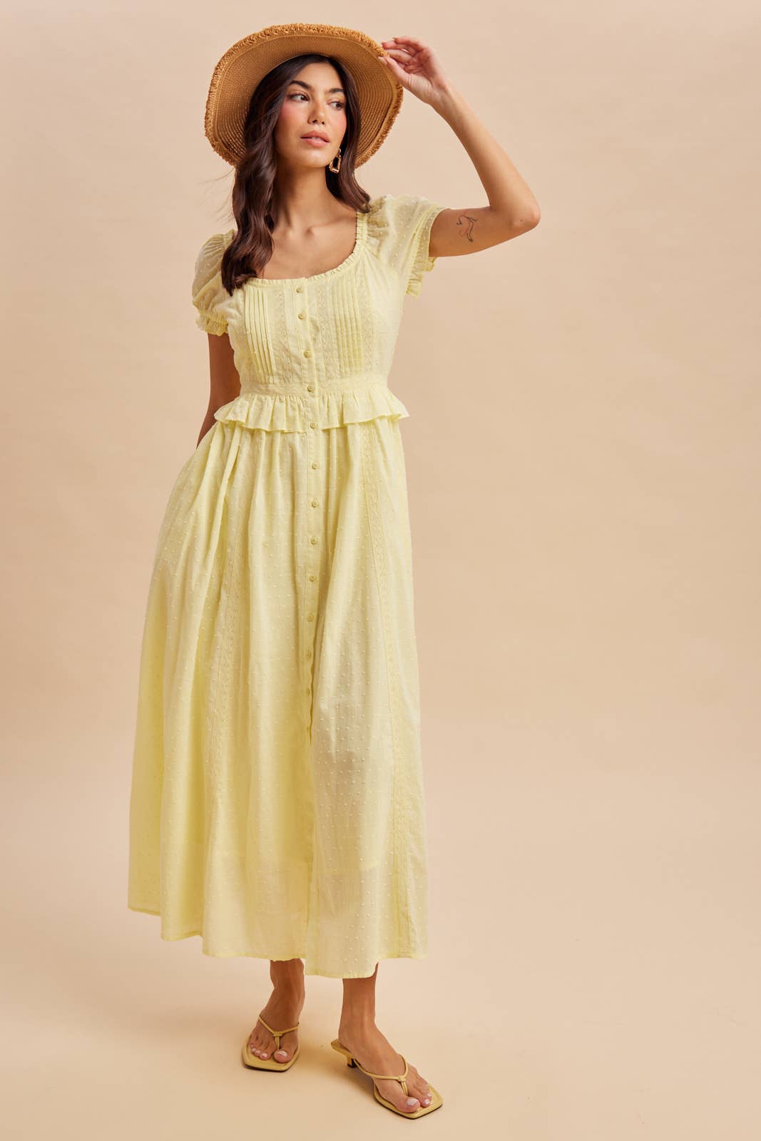 Swiss Dot Pintuck Maxi Dress