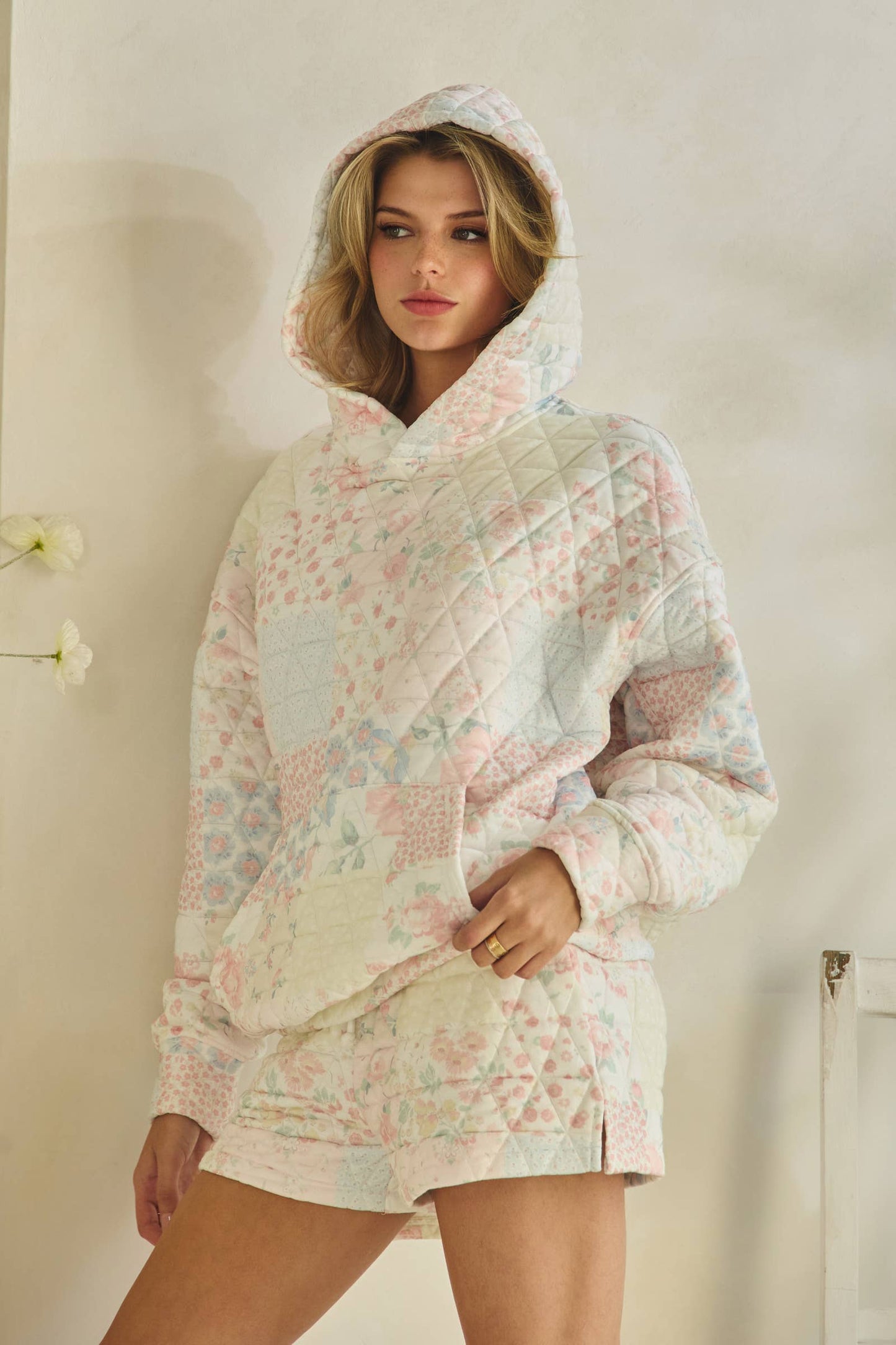 Floral Textured Oversized Hoodie