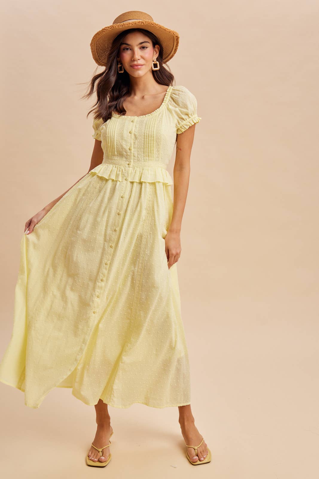 Swiss Dot Pintuck Maxi Dress