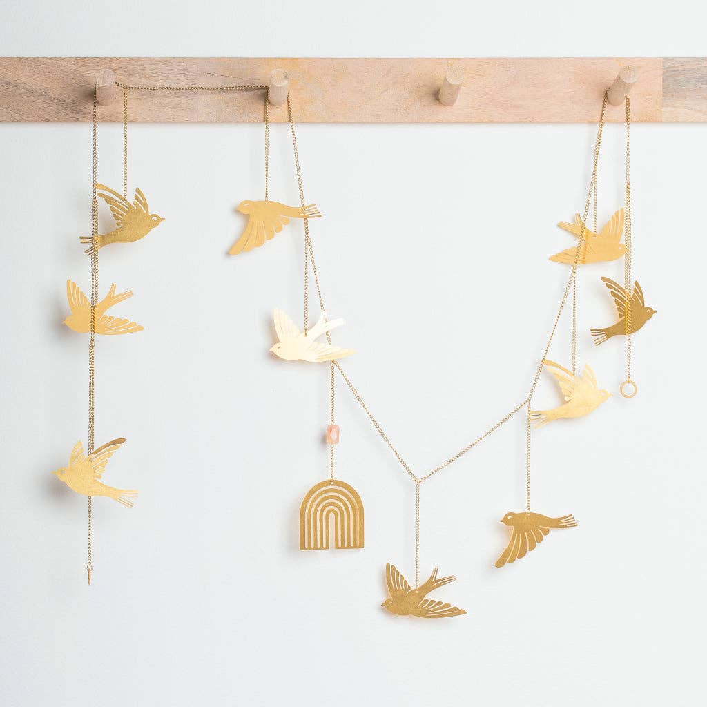 Brass Bird Wall Garland with Sunstone Accent