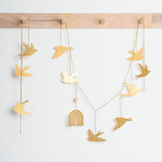 Brass Bird Wall Garland with Sunstone Accent