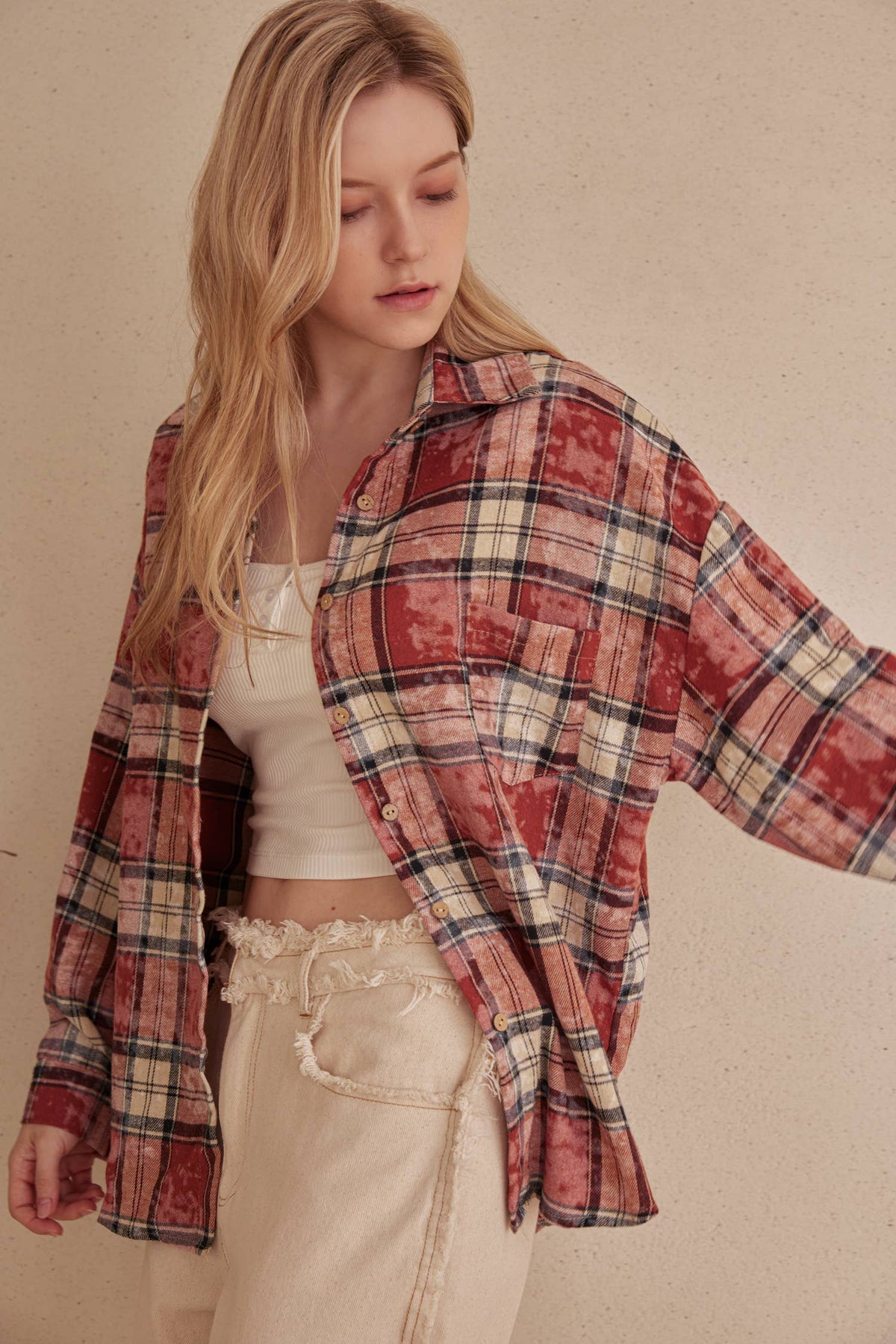 Oversized Plaid Star Patch Shirt