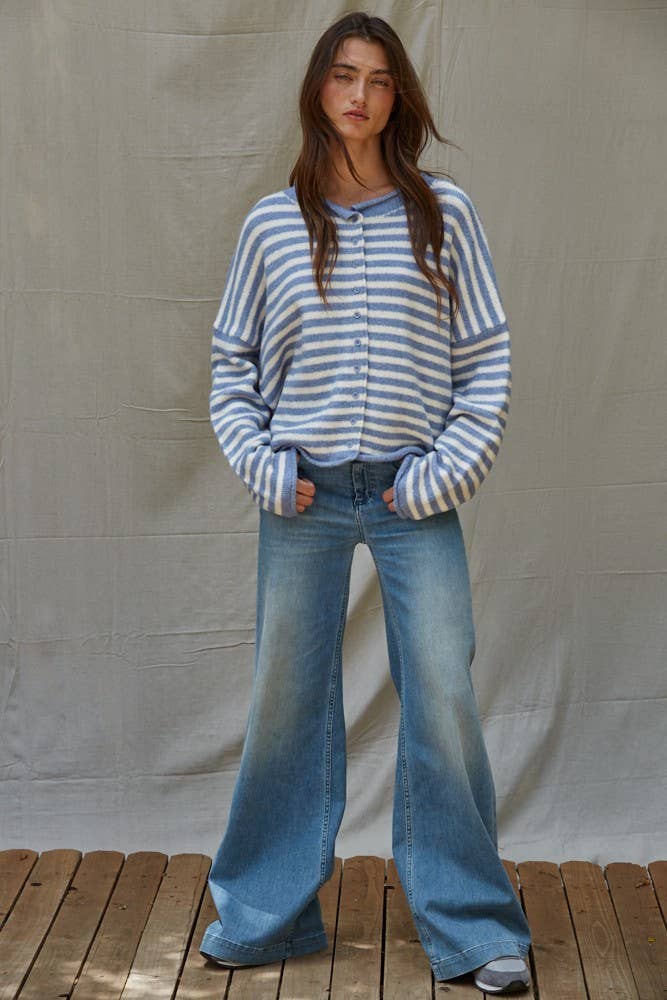 Striped Button-Down Cardigan Top