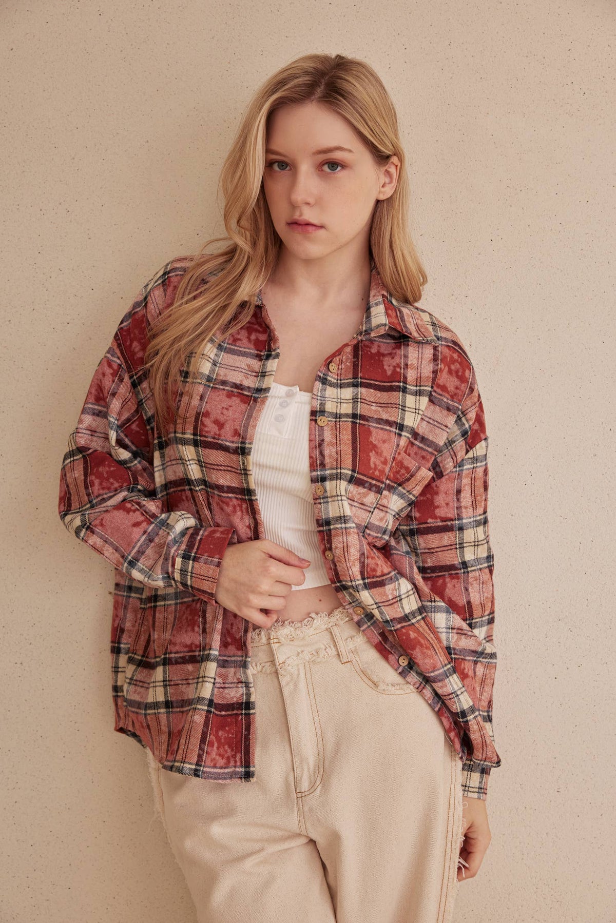 Oversized Plaid Star Patch Shirt