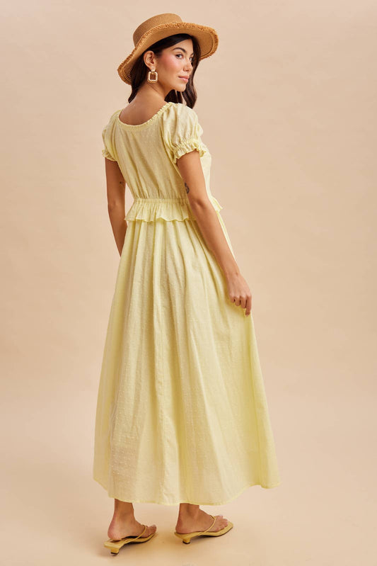 Swiss Dot Pintuck Maxi Dress