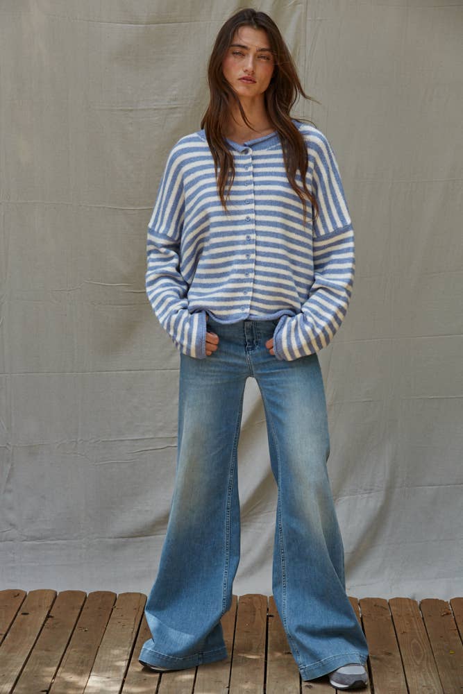 Striped Button-Down Cardigan Top