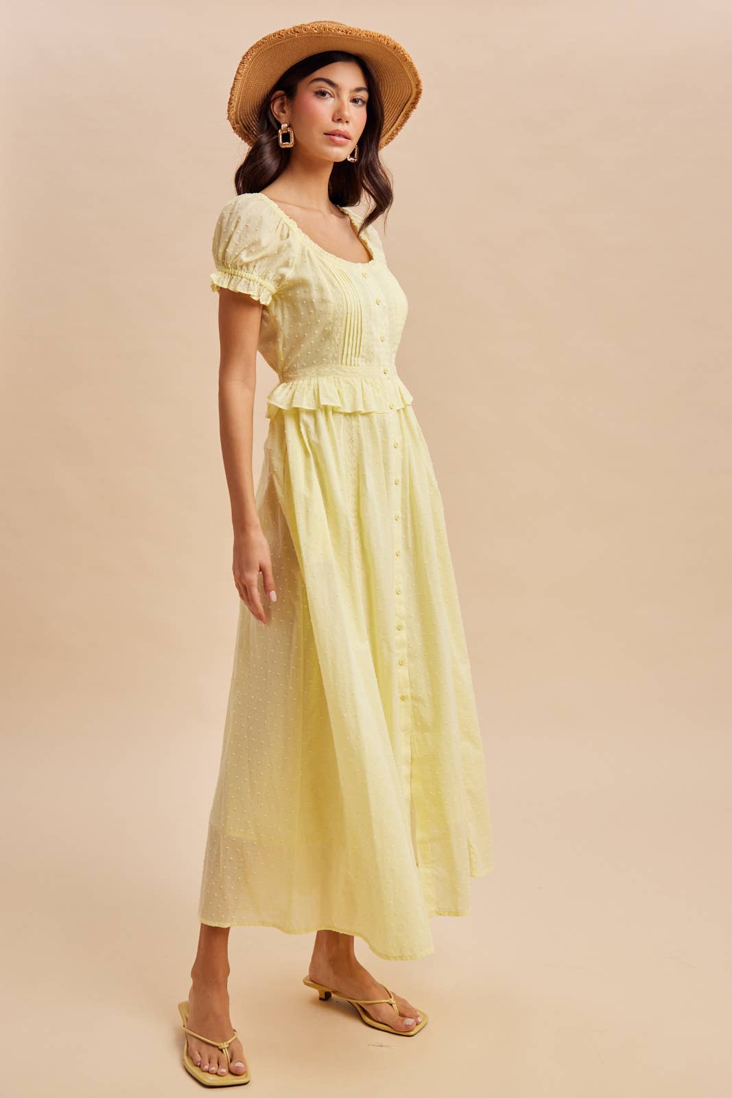 Swiss Dot Pintuck Maxi Dress